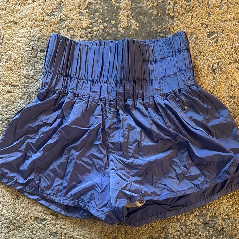 High Waist Blue Flowy Shorts with Elastic Waistband